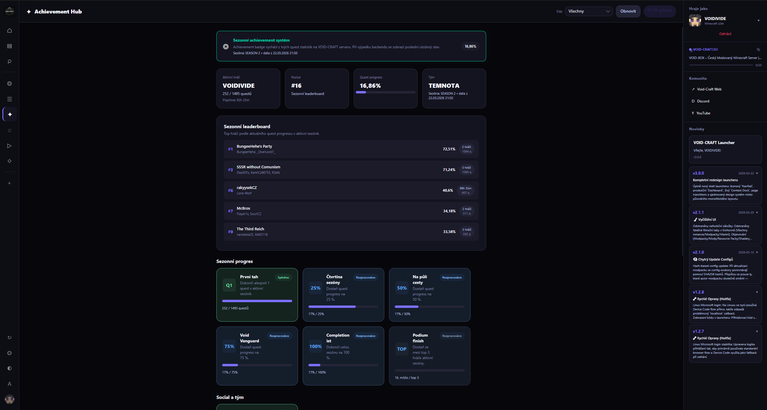 Dashboard VOID-CRAFT Launcheru