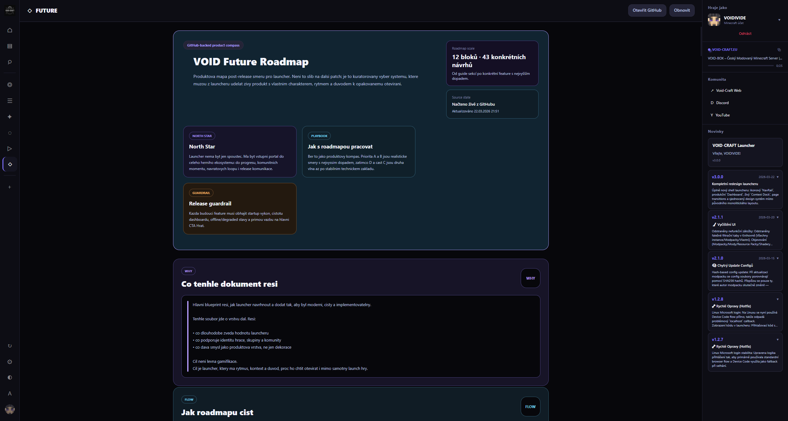 Future roadmap obrazovka launcheru